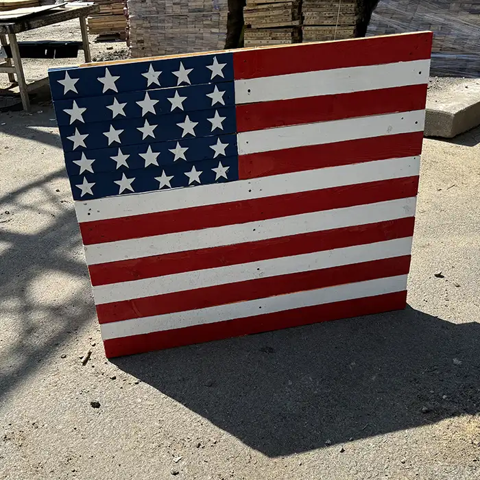 wood pallet with American flag painted on